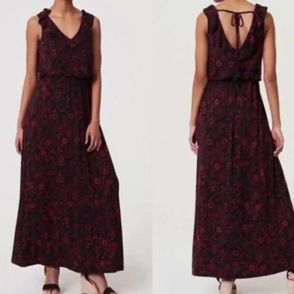 2/$30 Loft Size Medium Dress Maxi Ruffled Tassel Flowy Floral - Picture 1 of 11